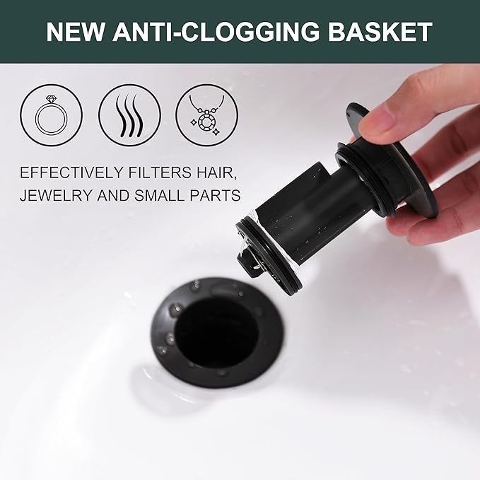 KENES Oil Rubbed Bronze Pop Up Bathroom Sink Drain with Overflow, Lavatory Bathroom Vanity Sink Drain Stopper, Sink Drain Assembly with Overflow Anti Clog Pop Up Drain