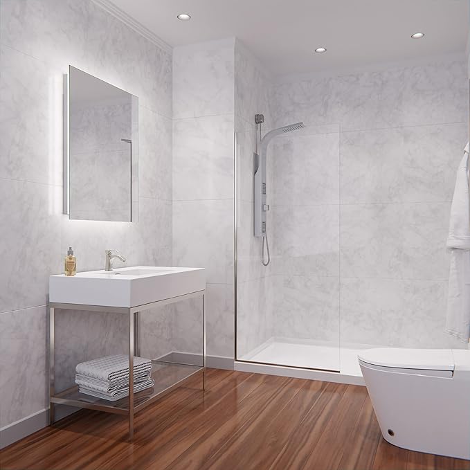ANZZI 74 X 34 Inch Frameless Fixed Glass Shower Screen Shower Door in Brushed Nickel, Screen Water Repellent Clear Tempered Glass Single Panel for Shower Room, Glass Screen Frame Hardware Complete Kit