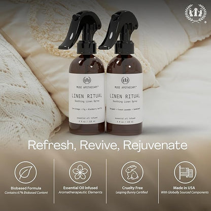 Muse Apothecary Linen Ritual - Aromatic, Soothing, and Relaxing Linen Mist, Laundry and Fabric Spray - Infused with Aromatherapy Essential Oils - 8 oz, Bergamot + French Lavender + Sandalwood,