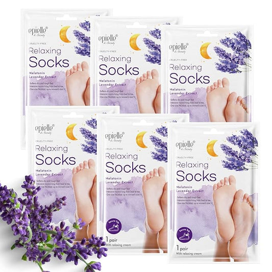 Epielle Relaxing Foot Mask 6 Pairs, Soften and Restore with Melatonin & Lavender Extract, Deep Moisturizing Socks for Dry, Cracked Feet, Self Care Gifts for Women, Spa Kit, Stocking Stuffers