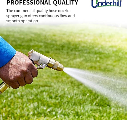 Underhill Prospray Gold Series Garden Water Hose Gun Nozzle Sprayer Head, 3/4-Inch Thread Inlet, Jet Attachment, Heavy-Duty Metal, Adjustable, NG200-P