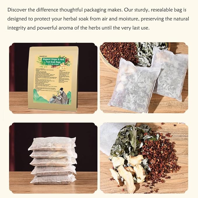 Mugwort Ginger Herb Foot Soak Bags 31.7OZ,Lymphatic Drainage Chinese Herbal Wormwood Leg Foot Bath Bag, Chinese Herbal Foot Bath Spa Kits Foot Reflexology Relax