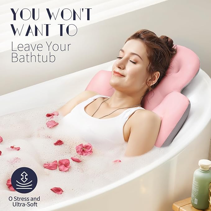 Full Body Bath Pillow for Bathtub, Thick Bathtub Cushion with Laundry Bag, Luxury Tub Pillow for Bath for Headrest Neck and Back Support Pink 51" x 16"