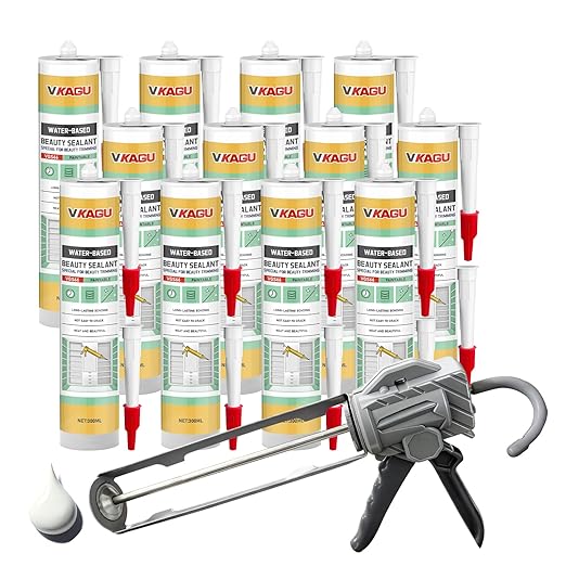 VGS66 Beauty Silicone Caulkfor Trim & Baseboards - Flexible Interior Gap Filler for Crown Molding, Door Frames & Woodwork - Easy Water Clean-Up, Paint-Ready in 30 Mins, White