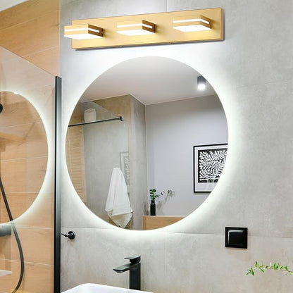 SineRise LED Modern Bathroom Vanity Light Fixtures (3-Light, 24-Inch, Dimmable), Matte Gold Modern Acrylic Bathroom Wall Lighting Fixtures Over Mirror (Cool White 6000K)