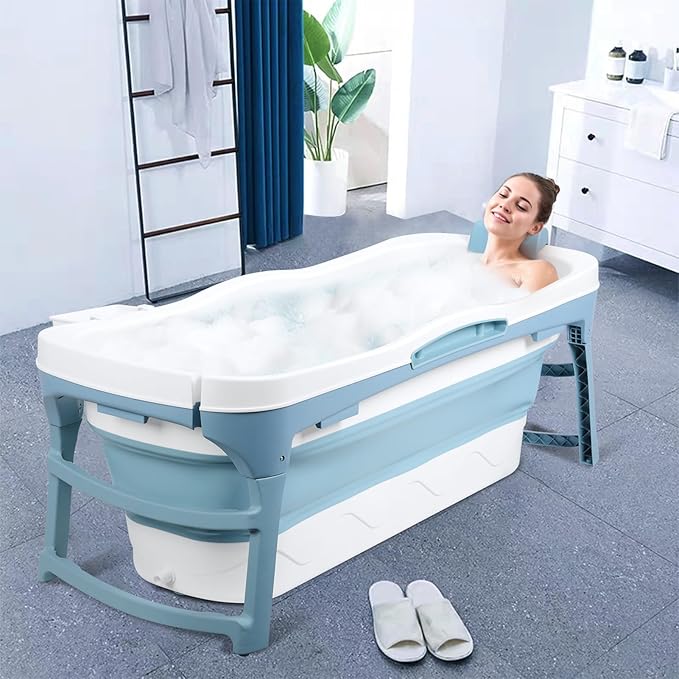 Portable Bathtub for Adult, 56'in Foldable Collapsible Tub, Ergonomically Designed Pop up Bathtub, For the Ultimate Relaxing Soaking Bath, Ideal for Small Spaces - Quick, Effortless Using Bl