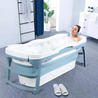 Portable Bathtub for Adult, 56'in Foldable Collapsible Tub, Ergonomically Designed Pop up Bathtub, For the Ultimate Relaxing Soaking Bath, Ideal for Small Spaces - Quick, Effortless Using Bl