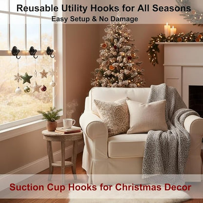 Suction Cup Hooks, Powerful Vacuum Wreath Hangers for Glass Door or Window, Set of 4, Black