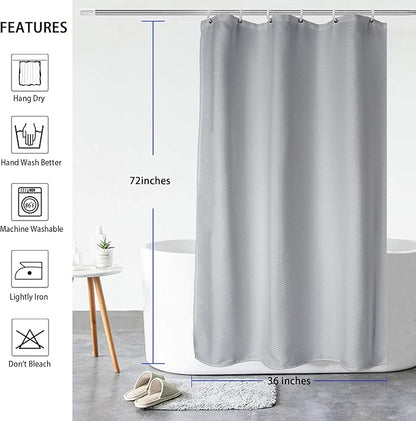 AooHome Stall Size Fabric Shower Curtain, 36 Width by 72 Height Inch Waffle Weave Pattern Bathroom Curtain with Hooks, Weighted Hem, Heavy Duty, Water Repellent, 36x72 Inch, Grey