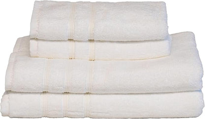 Mosobam Luxury Turkish 4pc Towel Set 30X58 16X30 White 700 GSM Bamboo Viscose & Aegean Turkish Combed Cotton