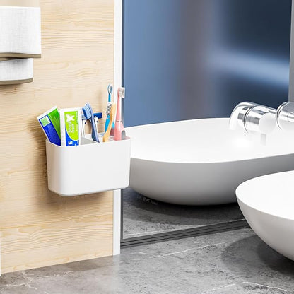 Electric Toothbrush Holder for Bathroom Countertop and Wall Mounted with Adhesive,5 Slots Family Size White Tooth Brush and Paste Holder & Stand,Cute Kids Tooth Rush Holders and Toothpaste Organizer