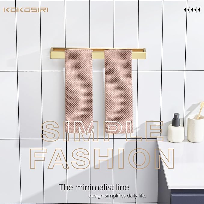 KOKOSIRI Towel Bar Brushed Gold Bath Towel Holder 16 Inch Kitchen Towel Hanger Rack Stainless Steel Bathroom Hardware Wall Mounted, 1 Pack B4008BG-L16