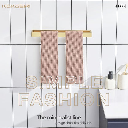 KOKOSIRI Towel Bar Brushed Gold Bath Towel Holder 16 Inch Kitchen Towel Hanger Rack Stainless Steel Bathroom Hardware Wall Mounted, 1 Pack B4008BG-L16