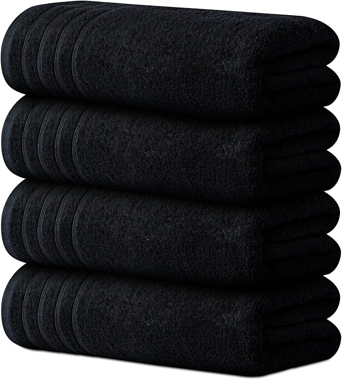 Avalon Towels Bath Towels Set of 4, Size 30 x 60 Inches, Highly Soft and Absorbent, Quick Drying, Lightweight, Perfect for Daily Use (Black)