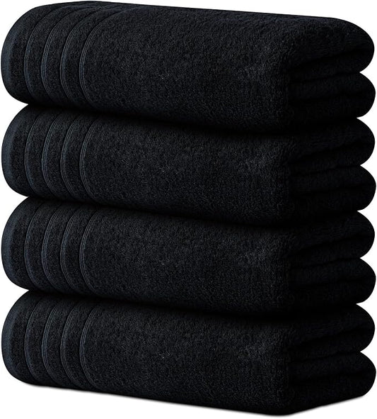 Avalon Towels Bath Towels Set of 4, Size 30 x 60 Inches, Highly Soft and Absorbent, Quick Drying, Lightweight, Perfect for Daily Use (Black)