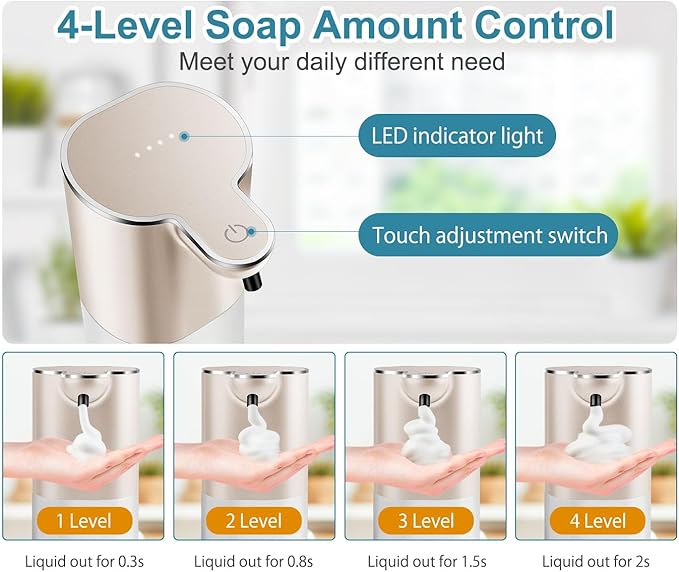 Soap Dispenser, Automatic Foaming Soap Dispenser with 4 Adjustable Volume Control, Touchless Rechargeable Hands Free Auto Soap Pump for Kitchen, Bathroom, Hotel, Restaurant,13.5oz/ 400ml