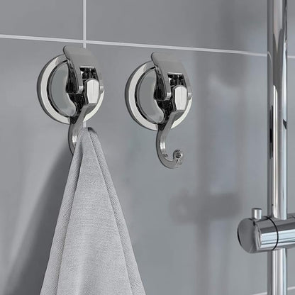 Heavy Duty Suction Cup Hooks for Shower, Bathroom Robe - Vacuum Glass Hooks, Reusable, No Hole Punched, for Garland Decoration (Silver, 2 Pack)