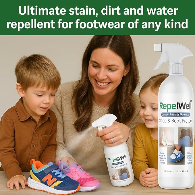 Shoe & Boot Stain & Water Repellent (12oz) Eco-Friendly, Pet-Safe Spray Keeps Fabric, Leather & Suede Clean & Dry
