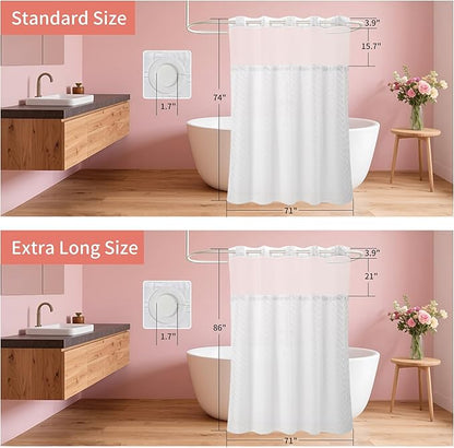 Hookless Shower Curtain with Snap in Liner 71" x 74" Double-Layer Waterproof Polyester Shower Curtain for Bathroom or Hotel Use,Removable Liner,Magnetic Hem,Large Rings,Machine Washable,White