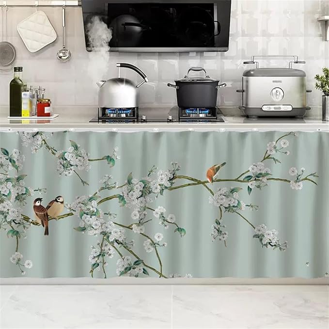 SK Studio Short Curtains for Kitchen, Cabinet Shelf Dust-Proof Blackout Tier Cafe Curtain Under Sink Skirt for Bathroom Laundry Room Style 11, 55.1" W x 23.6" H