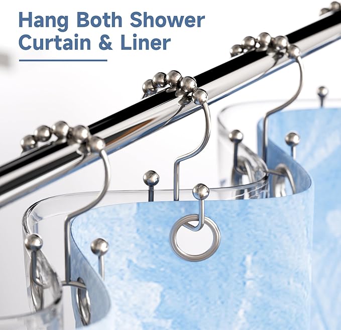 Titanker Shower Curtain Hooks Rings, Rust Resistant Metal Double Glide Shower Hooks Rings for Bathroom Shower Rods Curtains, Set of 24 Hooks - Nickel