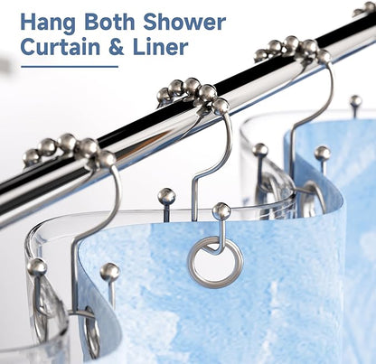 Titanker Shower Curtain Hooks Rings, Rust Resistant Metal Double Glide Shower Hooks Rings for Bathroom Shower Rods Curtains, Set of 24 Hooks - Nickel