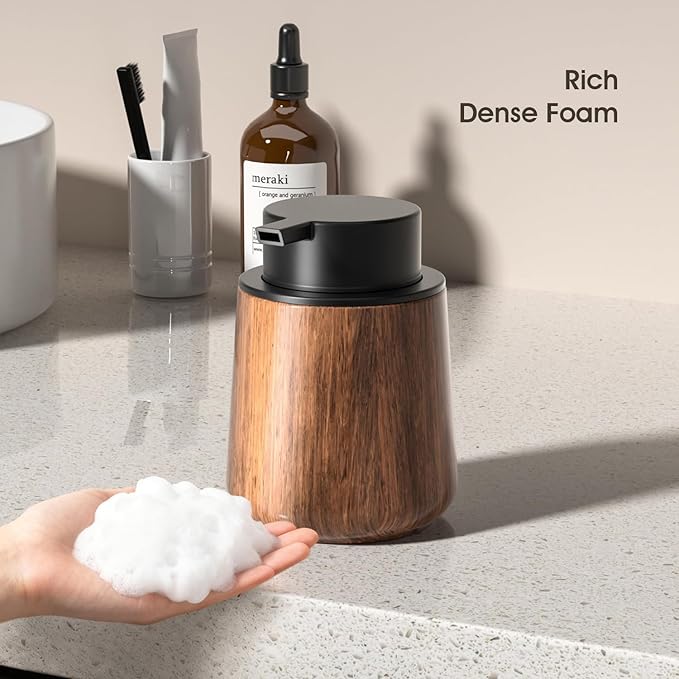 18 Oz Walnut Color Foaming Hand Soap Dispenser, Refillable Modern Home Decor Kitchen Dish Soap Dispenser for Bathroom