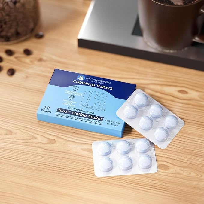 Jura Compatible Cleaning Tablets 12-Pack - Deep Clean Coffee Machine Internal Systems, Portafilter & Brew Group | Remove Oil Residue & Scale | E6/E8/S8/D6/C60/Impressa Models | Prolongs Lifespan