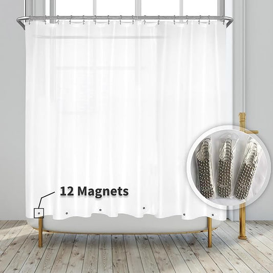 Barossa Design Clawfoot Tub Shower Curtain Liner with 12 Magnets - 180" W x 60" H Short PEVA Shower Curtain Wrap Around for Bathroom, Waterproof PVC Free & Metal Grommets - Frosted, 180x60