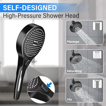 Dual Shower Head with Handheld for Couples: High Pressure Double Shower Heads for Two People - Adjustable Two Showerhead System with 3 Flow Settings Fits 2 Person Bathroom (Black)