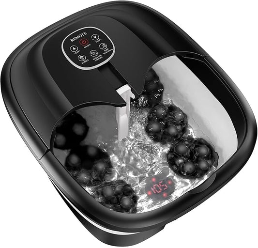 Collapsible Foot Spa with Surf Wave Massage, Foot Bath with 24 Motorized Shiatsu Massage Balls, Heat, Bubble and Remote, Foot Bath Massager for Deep Relaxation & Stress Relief