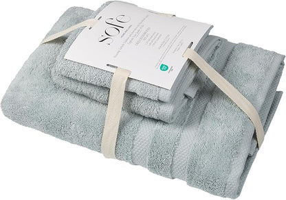 SOFE H&L | Olea Luxury Turkish Cotton Bath Towels Set of 3 : 1 Bath Towel, 1 Hand Towel, 1 Wash Cloths, Light Blue | Thick, Premium, Soft, Durable, Absorbent - Hotel Quality Towel Sets for Bathroom