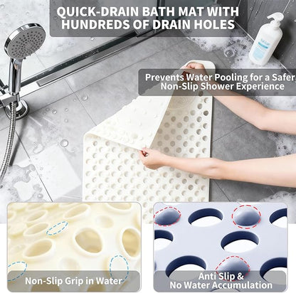 Bath Tub Shower Mat with Soft Shower Foot Scrubber Mat for Massage,Non Slip Bathtub Mat with Strong Suction Cups, Silicone Shower Foot Scrubber Mat (White, 35.4" X 23.6"(Rectangular))