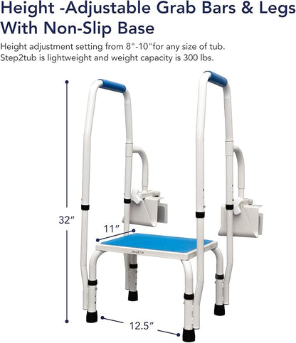 Step2Tub Shower Steps for Seniors - Bathtub Step in Assistance for Elderly - Adjustable, Non-Slip Step Stool with Handle for Elderly - Stainless Steel Bathtub Safety Step