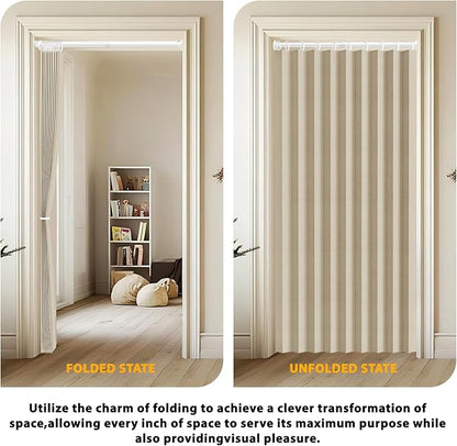 Accordion Door Curtain Set - 100% Blackout, with Curtain Rod Included, for Bedroom Privacy Protection (Beige-43 W x 78" L+Rod)