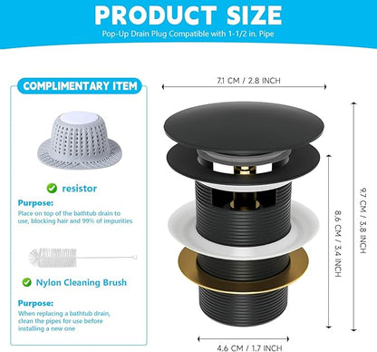 【Limited-time Promotion】 Pop Up Freestanding Tub Drain Plug, 2025 Upgraded freestanding tub Drain，Rust-Proof and Clog-Proof (for Most freestanding bathtubs) (Matte Black)