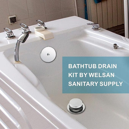 Chrome Bathtub Drain Tip-Toe Single Hole,Welsan Tub Drain Trim Set Conversion Kit Assembly, Coarse Thread Replacement Trim Kit with 1-Hole Overflow Faceplate Includes an Adapter,Chrome Plated