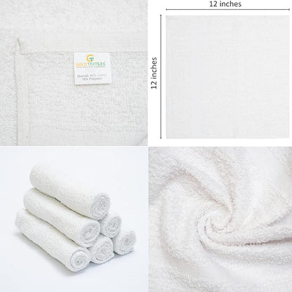 GOLD TEXTILES 60 Pack Economy White Washcloths Set (12x12 inches) - Cotton Blend Commercial Grade Cleaning Rags, Quick Drying & Soft Face Cloths, Fingertip Towels for Bathroom, Spa, Gym, and Kitchen