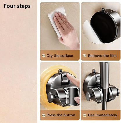Strong Hold Adjustable Shower Head Holder Suction - No Drilling Required, Removable Suction Cup for Shower on Smooth Tiles & Bathroom Walls (Grey)