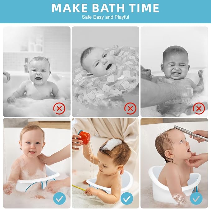 Baby Bath Seat with Non-Slip Suction Cups - Infant Bath Chair for 6-12 Months (Blue/White Design)