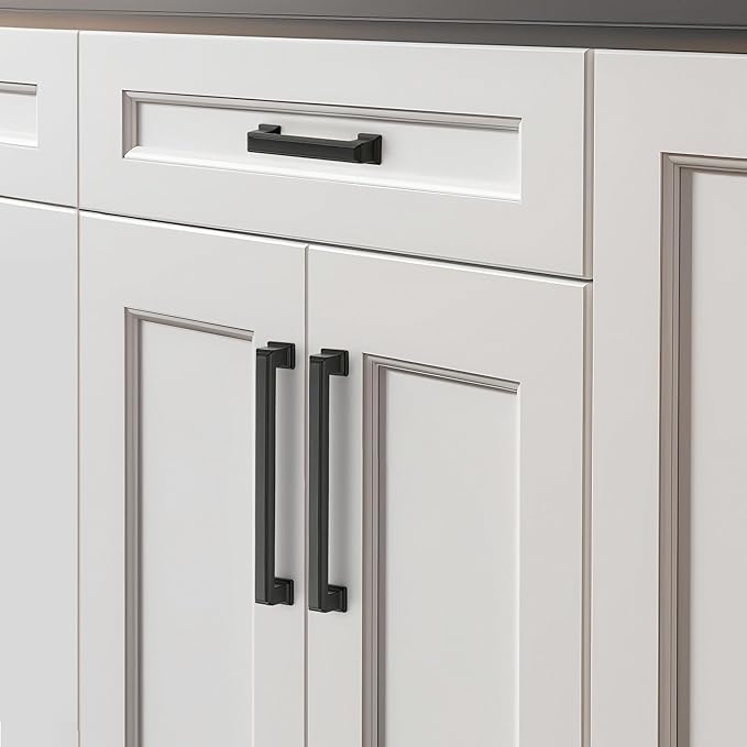 Ravinte Hardware 30 Pack Matte Black Cabinet Pulls, 6-1/4 Inch (160mm) Hole Center Zinc Alloy Drawer Handles for Kitchen Cabinets, Cupboards, Dressers, Square Solid Metal Hardware