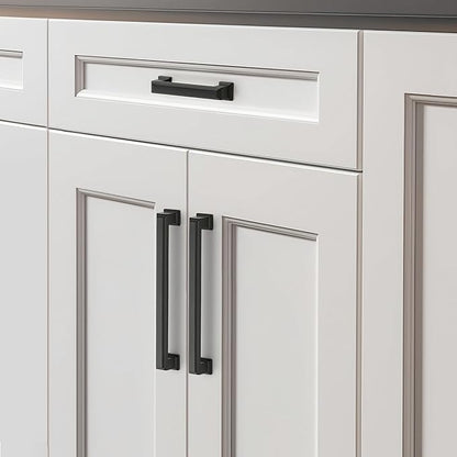 Ravinte Hardware 30 Pack Matte Black Cabinet Pulls, 6-1/4 Inch (160mm) Hole Center Zinc Alloy Drawer Handles for Kitchen Cabinets, Cupboards, Dressers, Square Solid Metal Hardware