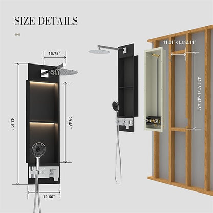 Shower Niche System w/LED Lights, Bathroom Shower System w/ 304 Stainless Steel Wall Niche