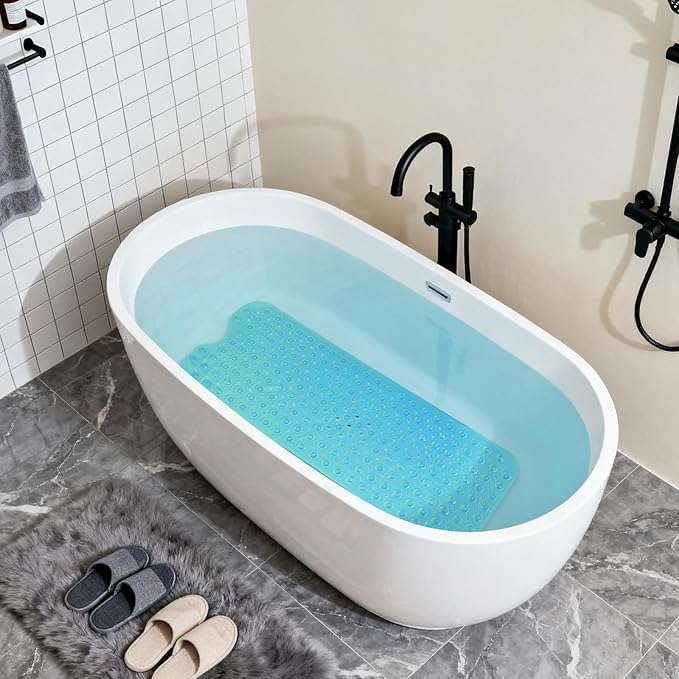Anti-Slip Bathtub Shower mat, 39.3×15.7 inch（Approximately 100 × 40cm） Soft Oversized Machine Washable Non-Slip Bathtub mat with Drainage Holes, Bathroom Floor Suction Cup.（1-Clear Green）