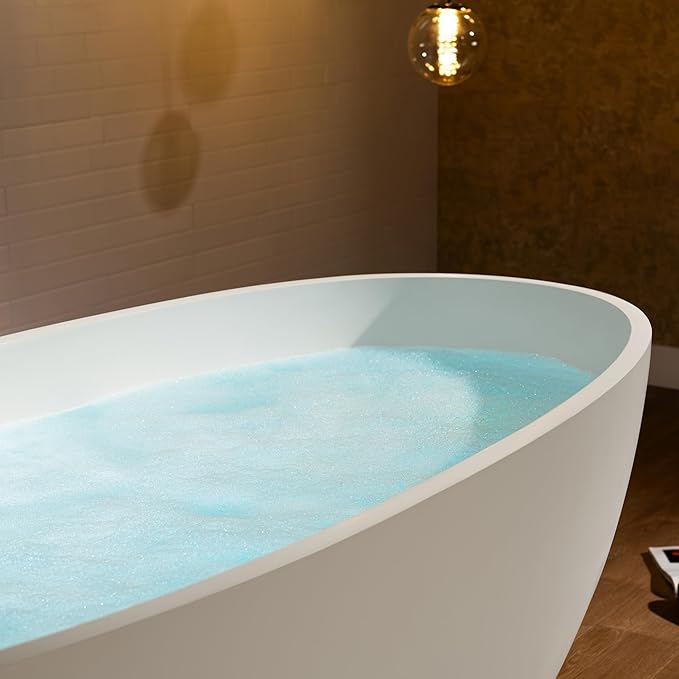 WOODBRIDGE 61 in. x 30.75 in. Stone Resin Luxury Contemporary Solid Surface Freestanding Bathtub in Matte White
