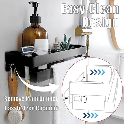 No Drilling Shower Caddy Rustproof Bathroom Organizers and Storage Large丨Wall-Mounted Shelves丨Stainless Steel Shower Rack for Bathroom Decor & Storage - Black