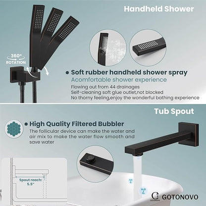 gotonovo Shower System with Tub Spout Wall Mounted Rain Shower Head and Handle Combo Shower Faucet Set with Valve, 8 Inch, Oil Rubbed Bronze