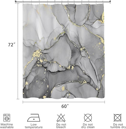 Grey Marble Shower Curtain 60x72, Modern Abstract Fabric Shower Curtains for Bathroom, Luxury Art Ink Texture Watercolor Cloth Shower Curtain Set with Hooks