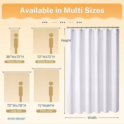 River Dream Extra Long Waffle 3 in 1 Shower Curtain Set, White Fabric Shower Curtain and Clear Liner Set with Double Sided Hooks, Waterproof, 72" W*84" H