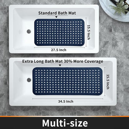 Yimobra Non Slip Bath Mat, Super Strong Suction Cups,34.5"x15.5"Long Tub Mat with Drain Holes, Machine Washable Fast Draining Shower Mats, Bathroom Essentials,Navy Blue